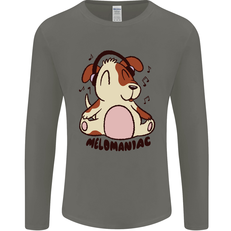 Melomaniac Dog Yoga Meditation Funny Mens Long Sleeve T-Shirt Charcoal