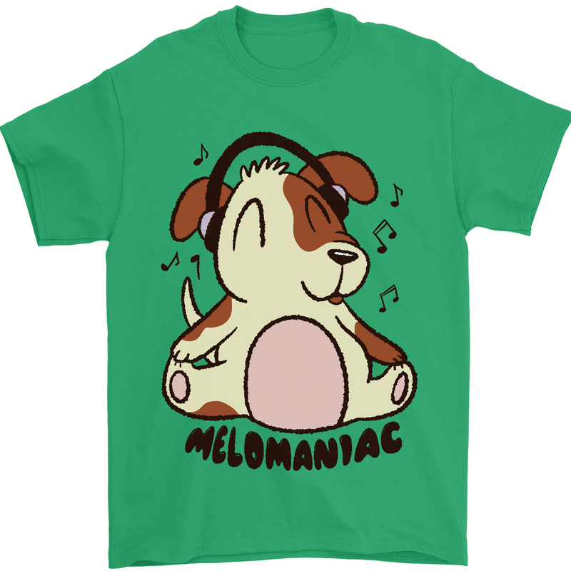Melomaniac Dog Yoga Meditation Funny Mens T-Shirt Cotton Gildan Irish Green