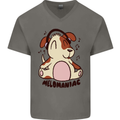 Melomaniac Dog Yoga Meditation Funny Mens V-Neck Cotton T-Shirt Charcoal