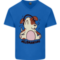 Melomaniac Dog Yoga Meditation Funny Mens V-Neck Cotton T-Shirt Royal Blue