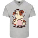 Melomaniac Dog Yoga Meditation Funny Mens V-Neck Cotton T-Shirt Sports Grey
