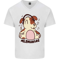 Melomaniac Dog Yoga Meditation Funny Mens V-Neck Cotton T-Shirt White