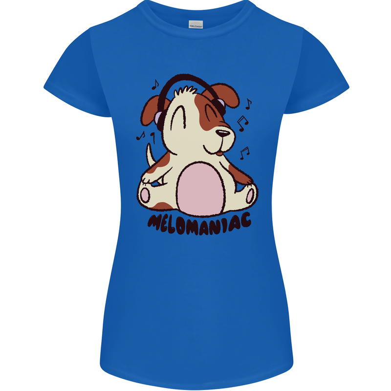 Melomaniac Dog Yoga Meditation Funny Womens Petite Cut T-Shirt Royal Blue