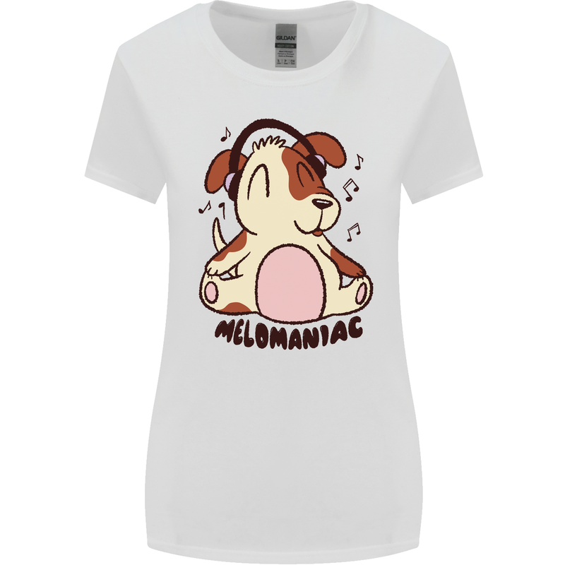 Melomaniac Dog Yoga Meditation Funny Womens Wider Cut T-Shirt White
