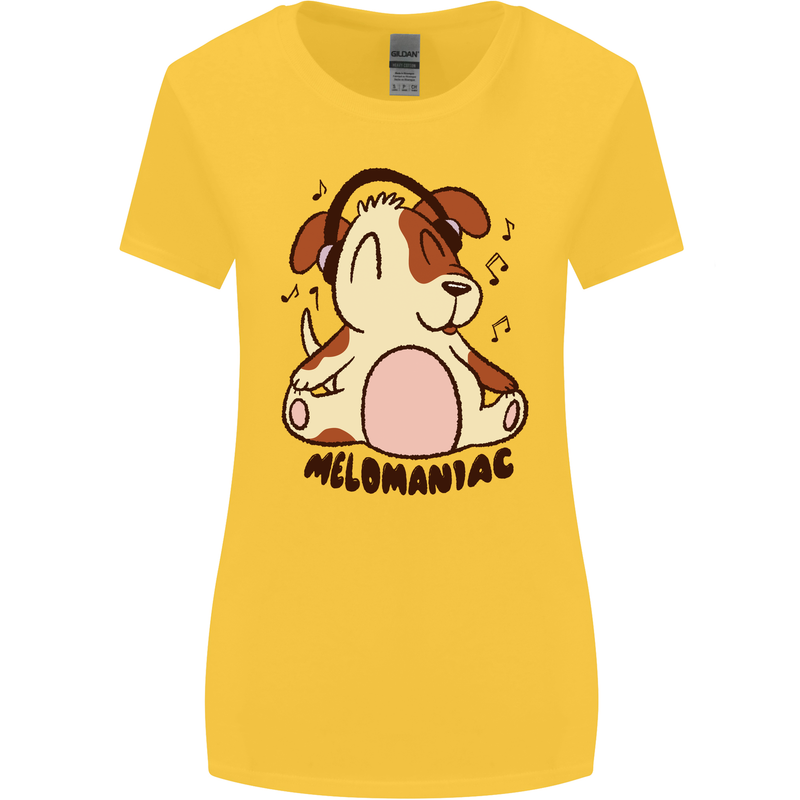 Melomaniac Dog Yoga Meditation Funny Womens Wider Cut T-Shirt Yellow