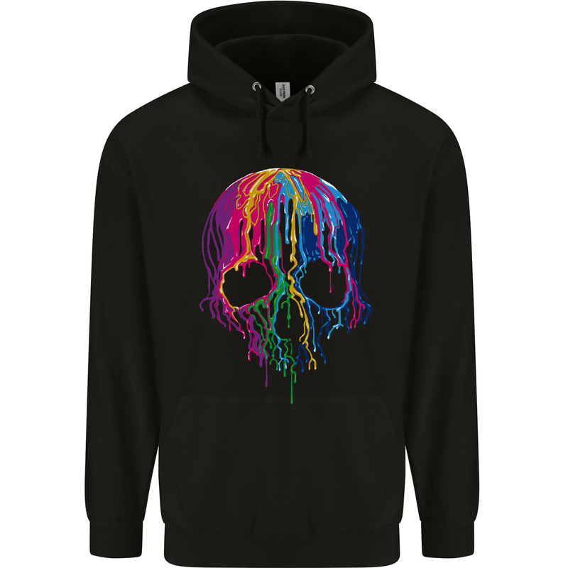 Melting Skull Biker Motorcycle Gothic Childrens Kids Hoodie Black