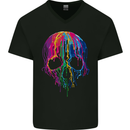 Melting Skull Biker Motorcycle Gothic Mens V-Neck Cotton T-Shirt Black