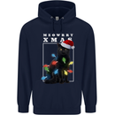 Meowy Christmas Tree Funny Cat Xmas Childrens Kids Hoodie Navy Blue