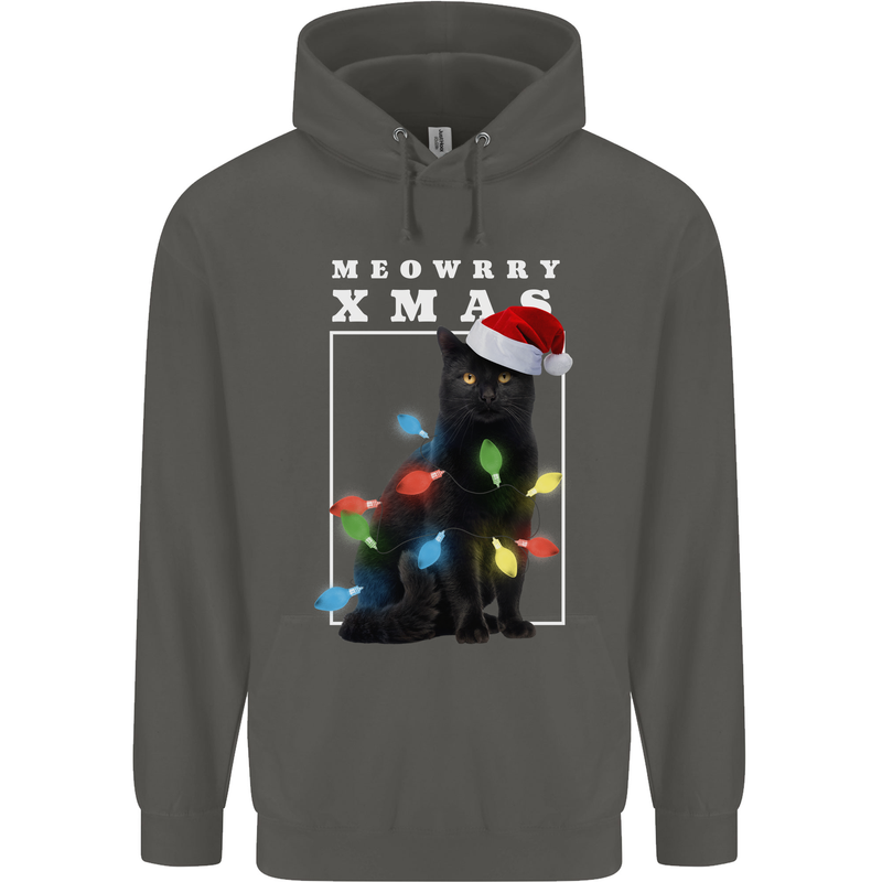 Meowy Christmas Tree Funny Cat Xmas Childrens Kids Hoodie Storm Grey