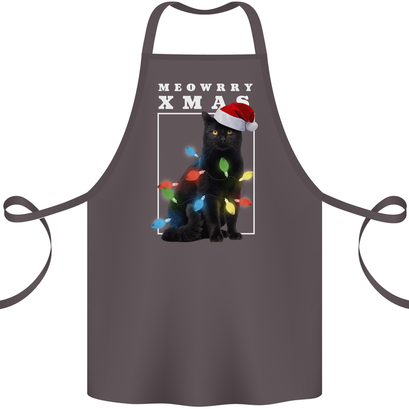 Meowy Christmas Tree Funny Cat Xmas Cotton Apron 100% Organic Dark Grey
