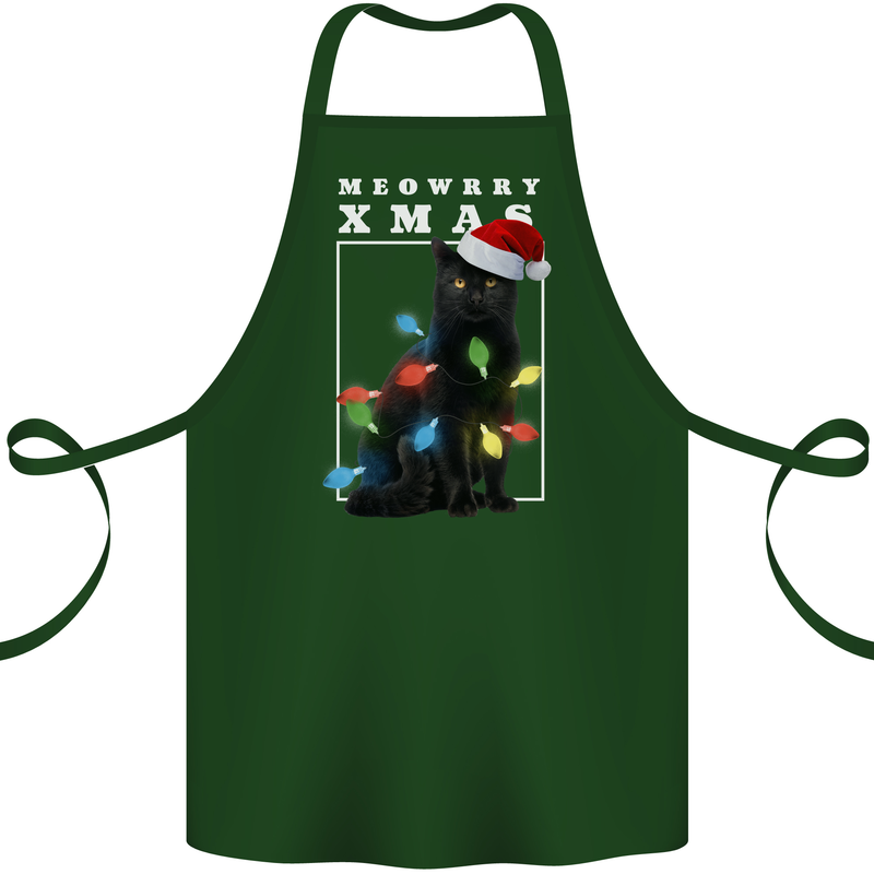 Meowy Christmas Tree Funny Cat Xmas Cotton Apron 100% Organic Forest Green
