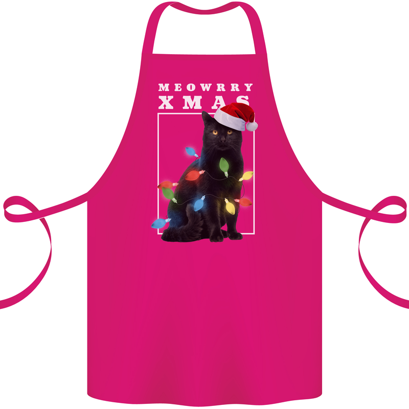 Meowy Christmas Tree Funny Cat Xmas Cotton Apron 100% Organic Pink