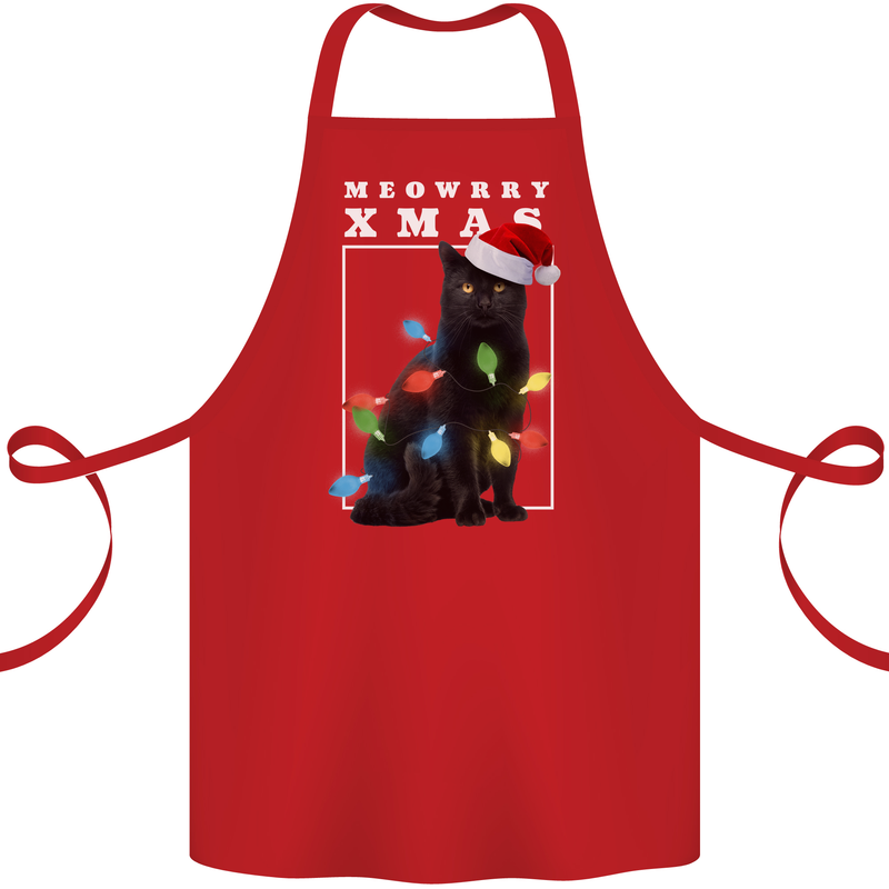 Meowy Christmas Tree Funny Cat Xmas Cotton Apron 100% Organic Red