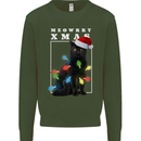 Meowy Christmas Tree Funny Cat Xmas Kids Sweatshirt Jumper Forest Green
