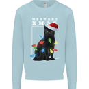 Meowy Christmas Tree Funny Cat Xmas Kids Sweatshirt Jumper Light Blue