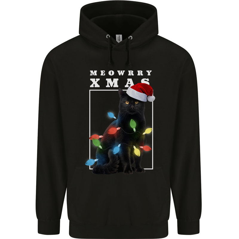 Meowy Christmas Tree Funny Cat Xmas Mens 80% Cotton Hoodie Black