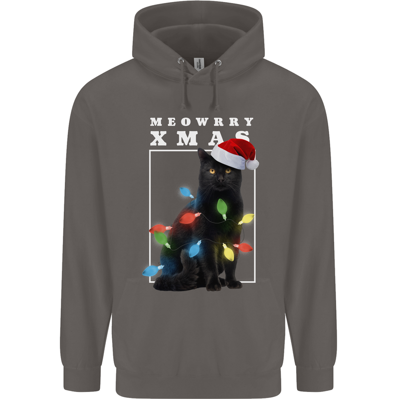 Meowy Christmas Tree Funny Cat Xmas Mens 80% Cotton Hoodie Charcoal