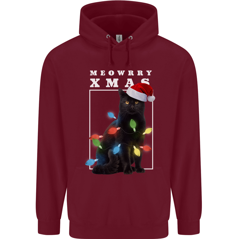Meowy Christmas Tree Funny Cat Xmas Mens 80% Cotton Hoodie Maroon