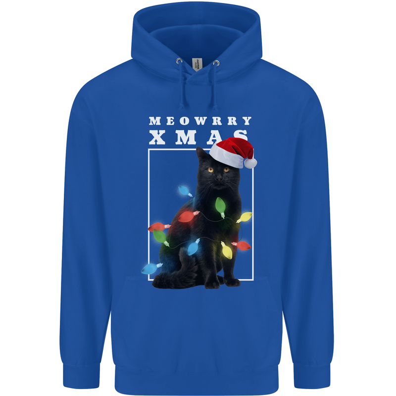 Meowy Christmas Tree Funny Cat Xmas Mens 80% Cotton Hoodie Royal Blue