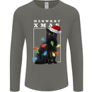 Meowy Christmas Tree Funny Cat Xmas Mens Long Sleeve T-Shirt Charcoal