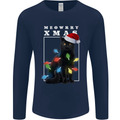 Meowy Christmas Tree Funny Cat Xmas Mens Long Sleeve T-Shirt Navy Blue