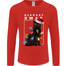 Meowy Christmas Tree Funny Cat Xmas Mens Long Sleeve T-Shirt Red