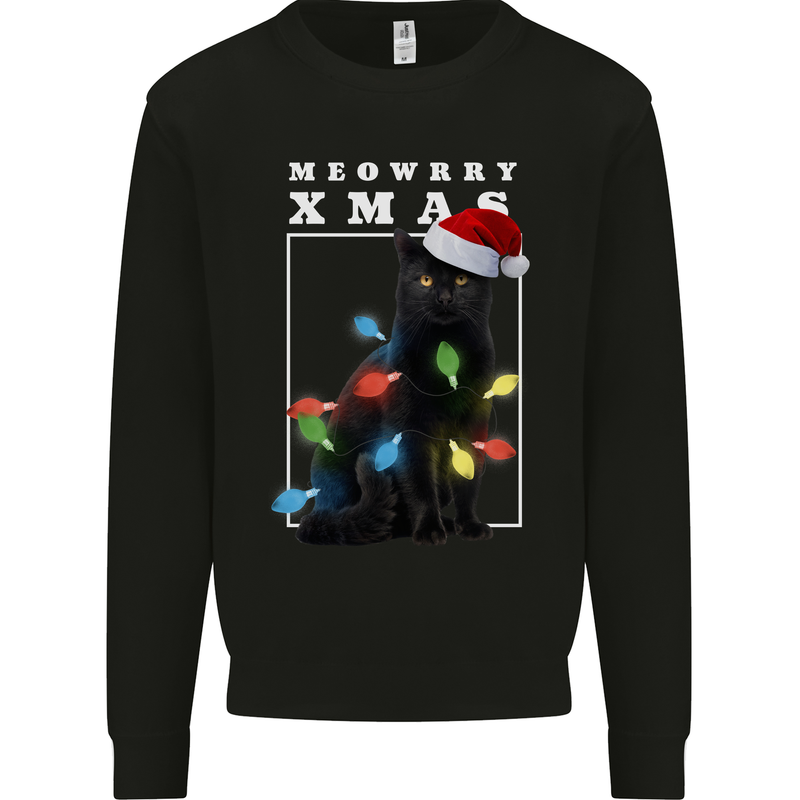 Meowy Christmas Tree Funny Cat Xmas Mens Sweatshirt Jumper Black