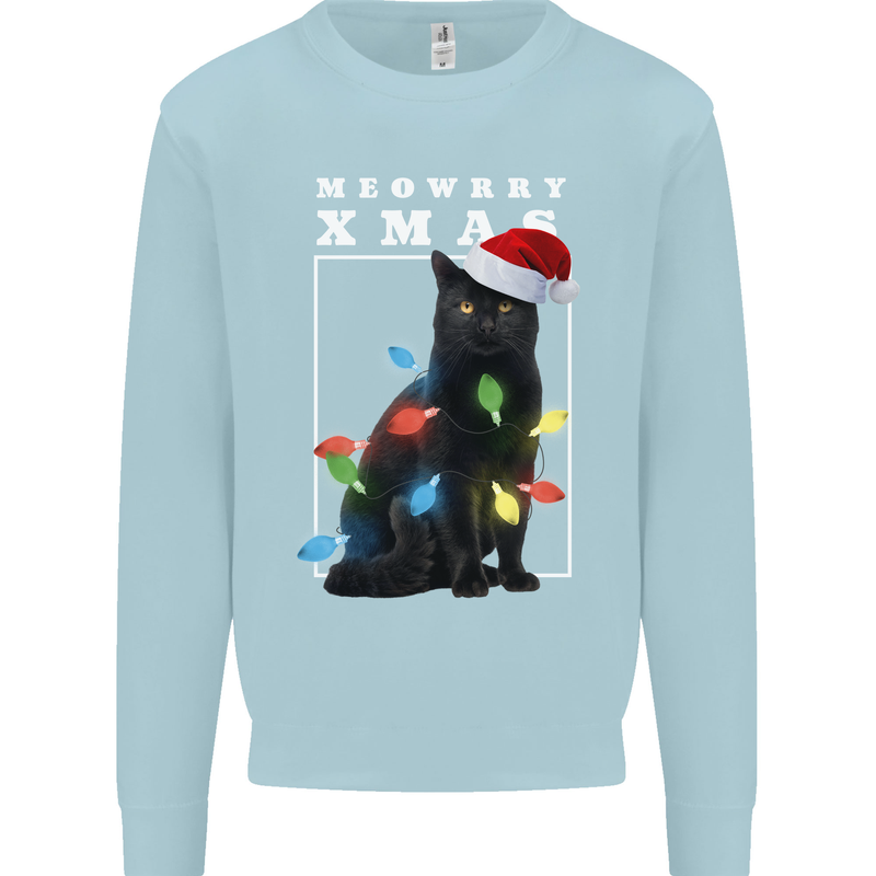 Meowy Christmas Tree Funny Cat Xmas Mens Sweatshirt Jumper Light Blue