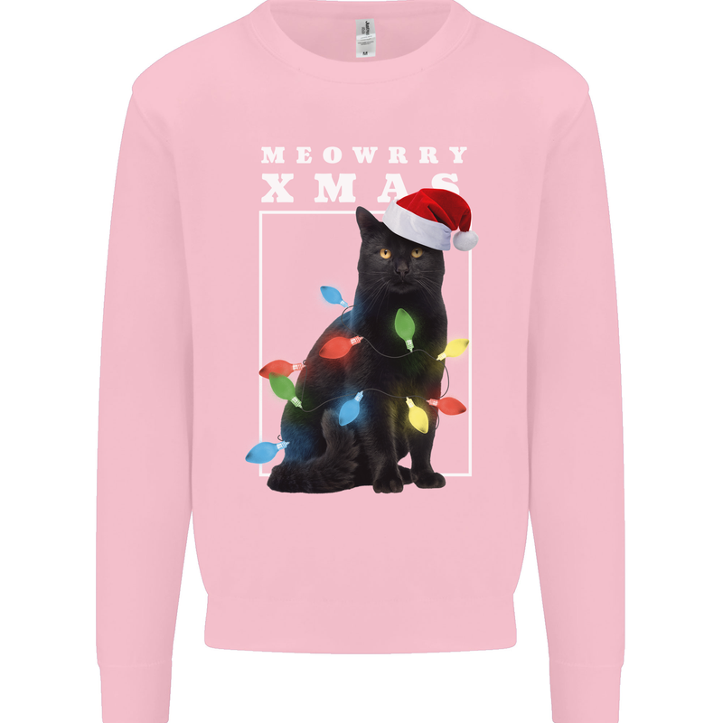 Meowy Christmas Tree Funny Cat Xmas Mens Sweatshirt Jumper Light Pink