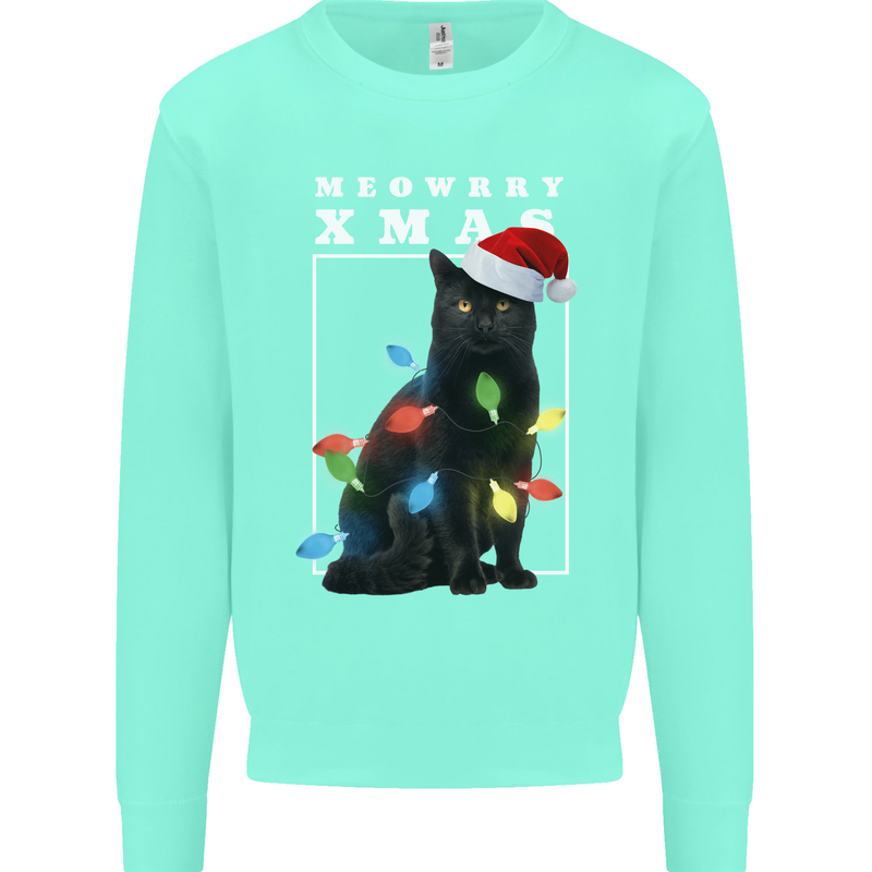 Meowy Christmas Tree Funny Cat Xmas Mens Sweatshirt Jumper Peppermint