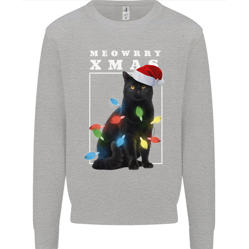 Meowy Christmas Tree Funny Cat Xmas Mens Sweatshirt Jumper Sports Grey