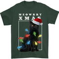 Meowy Christmas Tree Funny Cat Xmas Mens T-Shirt 100% Cotton Forest Green