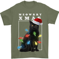 Meowy Christmas Tree Funny Cat Xmas Mens T-Shirt 100% Cotton Military Green
