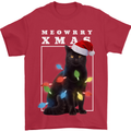 Meowy Christmas Tree Funny Cat Xmas Mens T-Shirt 100% Cotton Red