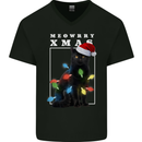Meowy Christmas Tree Funny Cat Xmas Mens V-Neck Cotton T-Shirt Black