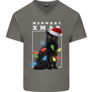 Meowy Christmas Tree Funny Cat Xmas Mens V-Neck Cotton T-Shirt Charcoal