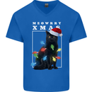 Meowy Christmas Tree Funny Cat Xmas Mens V-Neck Cotton T-Shirt Royal Blue