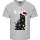 Meowy Christmas Tree Funny Cat Xmas Mens V-Neck Cotton T-Shirt Sports Grey