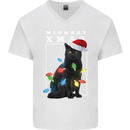 Meowy Christmas Tree Funny Cat Xmas Mens V-Neck Cotton T-Shirt White