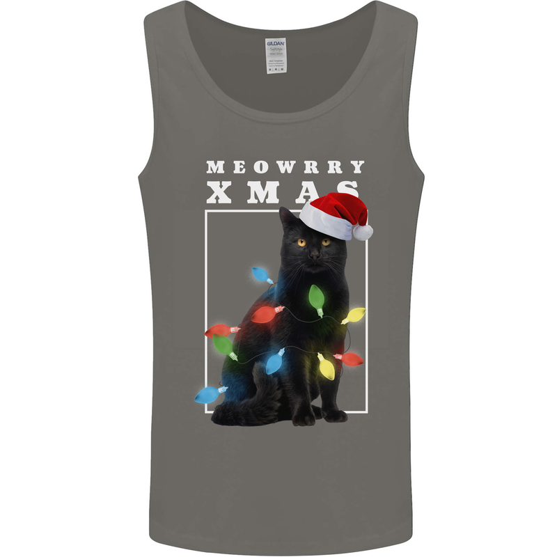 Meowy Christmas Tree Funny Cat Xmas Mens Vest Tank Top Charcoal