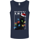 Meowy Christmas Tree Funny Cat Xmas Mens Vest Tank Top Navy Blue