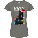 Meowy Christmas Tree Funny Cat Xmas Womens Petite Cut T-Shirt Charcoal