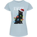 Meowy Christmas Tree Funny Cat Xmas Womens Petite Cut T-Shirt Light Blue