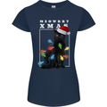 Meowy Christmas Tree Funny Cat Xmas Womens Petite Cut T-Shirt Navy Blue