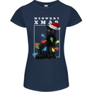 Meowy Christmas Tree Funny Cat Xmas Womens Petite Cut T-Shirt Navy Blue
