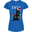 Meowy Christmas Tree Funny Cat Xmas Womens Petite Cut T-Shirt Royal Blue