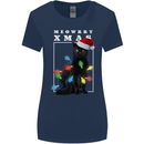 Meowy Christmas Tree Funny Cat Xmas Womens Wider Cut T-Shirt Navy Blue