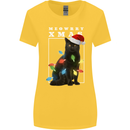 Meowy Christmas Tree Funny Cat Xmas Womens Wider Cut T-Shirt Yellow