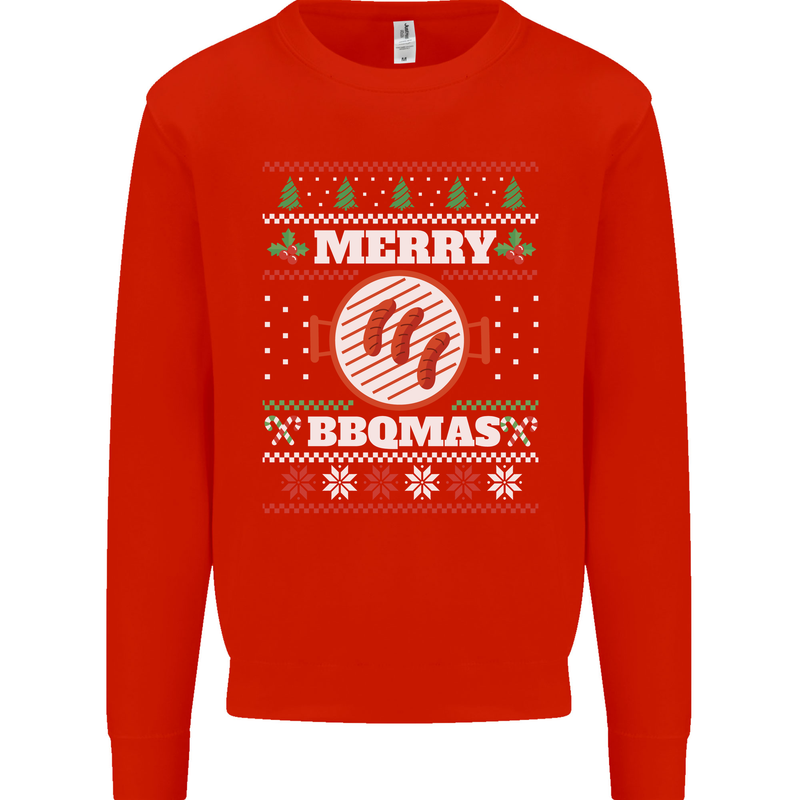 Merry BBQMAS Funny Christmas BBQ Xmas Kids Sweatshirt Jumper Bright Red