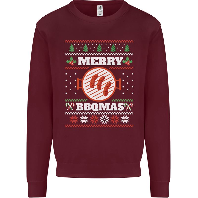 Merry BBQMAS Funny Christmas BBQ Xmas Kids Sweatshirt Jumper Maroon